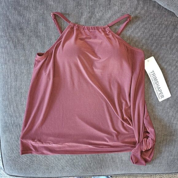 TrimShaper Women's High Neck Handkerchief-hem Tankini Side Tie Swim Top size 14 - Picture 1 of 13